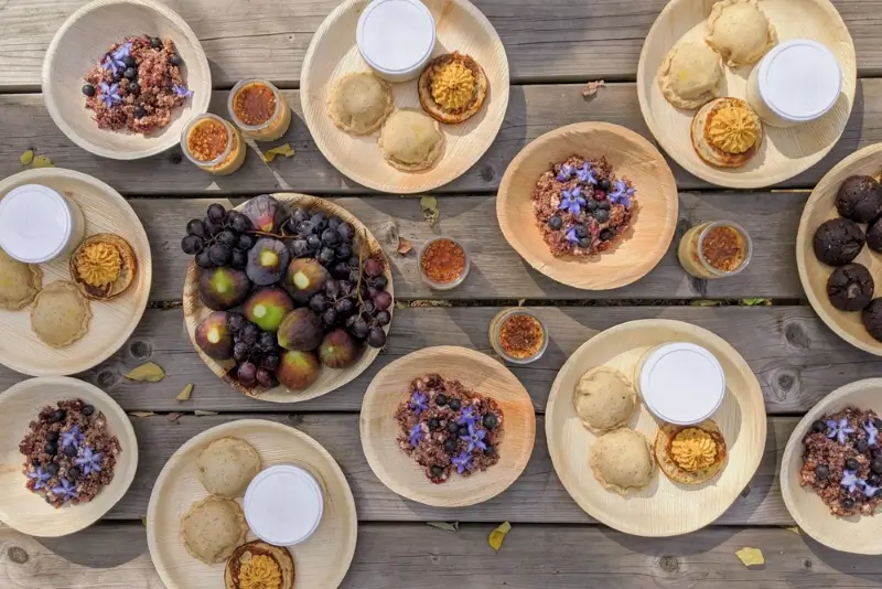 Plats préparés par Céline, de l'Atelier Funambule, créatrice de cuisine sensorielle.